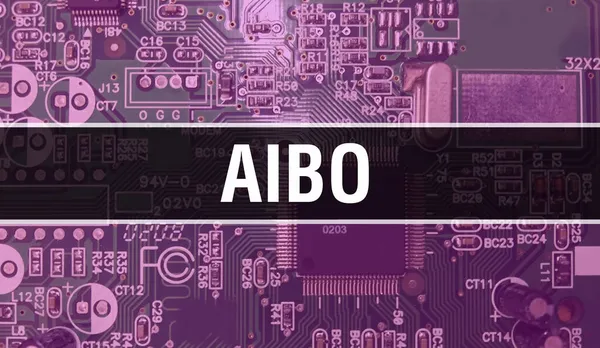 AIBO with Electronic Computer Hardware technology background. Abstract background with Electronic Integrated Circuit and AIBO. Electronic Circuit Board. AIBO with Computer Integrated Circuit Boar