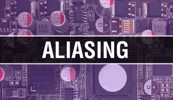 Teknoloji Anakart Dijital 'e geçiyoruz. Aliating and Computer Circuit Board Electronic Computer Hardware Technology Anakart Dijital Çip kavramı. Entegre devre ile yumuşatılıyor