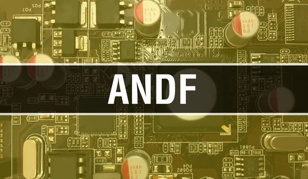 ANDF with Electronic components on integrated circuit board Background.Digital Electronic Computer Hardware and Secure Data Concept. Computer motherboard and ANDF. ANDF Integrated Circuits Boar
