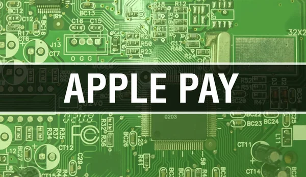 Apple Pay with Electronic Computer Hardware technology background. Abstract background with Electronic Integrated Circuit and Apple Pay. Electronic Circuit Board. Apple Pay with Computer Integrate