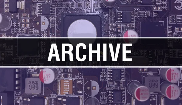 Archive Concept Illustration Using Computer Chip Circuit Board Archive Close — Stock Photo, Image