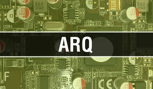 Arq Koncept Elektronickým Integrovaným Obvodem Desce Obvodů Arq Počítačovým Čipem — Stock fotografie