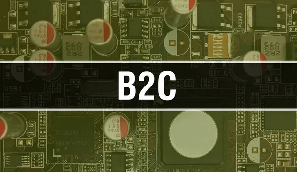 技術マザーボードデジタルとB2C B2Cとコンピュータ回路基板電子計算機ハードウェア技術マザーボードデジタルチップの概念 集積回路付きのB2Cを閉じる猪 — ストック写真