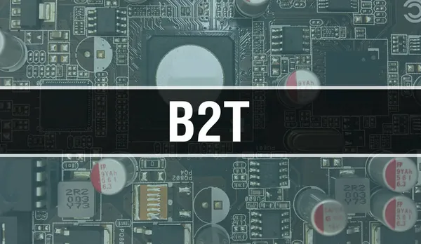 回路基板上のコンピュータチップを使用したB2Tの概念図 内蔵回路基板の背景をB2Tで閉じます B2T電子計算機ハードウェア技術マザーボードデジタルチップの背景 — ストック写真