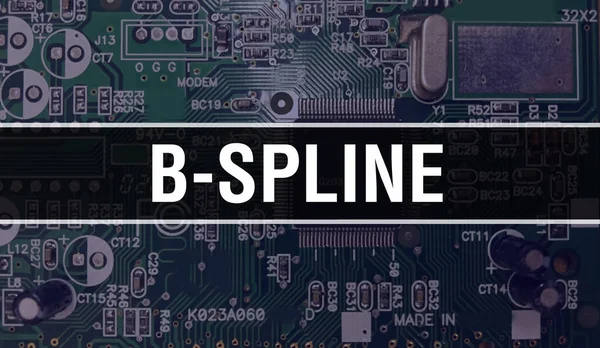 Spline Szöveget Írt Circuit Board Elektronikus Elvont Technológiai Háttér Szoftverfejlesztő — Stock Fotó