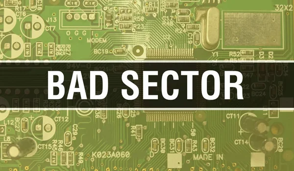 Bad Sector concept with Computer motherboard. Bad Sector text written on Technology Motherboard Digital technology background. Bad Sector with printed circuit board and Chip close up on integrate