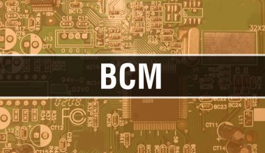 Elektronik Bilgisayar Donanım Teknolojisi geçmişi olan BCM. Elektronik Entegre Devre ve BCM ile soyut bir arkaplan. Elektronik Devre Kurulu. Bilgisayar Entegre Devre Domuzlu BCM