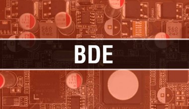 Devre kartında Elektronik Entegre Devre kavramı. Bilgisayar Çipi 'nin soyut teknoloji arka planında olduğu BDE ve Chip entegre bir devrede kapanıyor. BDE Arka Gruplandırması
