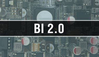 Entegre devre kartı BackGround.Dijital Elektronik Bilgisayar Donanımı ve Güvenli Veri Konsepti üzerinde Elektronik bileşenleri olan BI 2.0. Bilgisayar anakart ve BI 2.0. BI 2.0 Tümleşik Devre