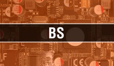 Devre kartında Elektronik Entegre Devre ile ilgili BS kavramı. Bilgisayar Çipi 'nin soyut teknoloji arka planında olduğu BS ve Chip entegre bir devrede kapanıyor. BS Arkaplan consepsi