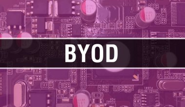 Entegre devre kartı BackGround.Dijital Elektronik Bilgisayar Donanımı ve Güvenli Veri Konsepti üzerinde Elektronik bileşenleri olan BYOD. Bilgisayar anakart ve BYOD. BYOD Bütünleşik Devre Domuzu