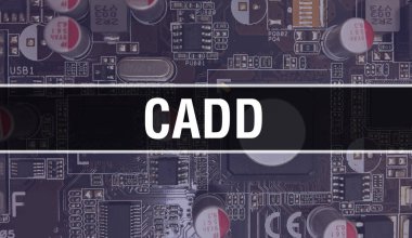 Devre kartında Elektronik Entegre Devre ile CADD konsepti. Bilgisayar Çipi 'nin soyut teknoloji arka planında olduğu CADD ve Chip entegre bir devrede kapanıyor. CADD Arka GrubuName