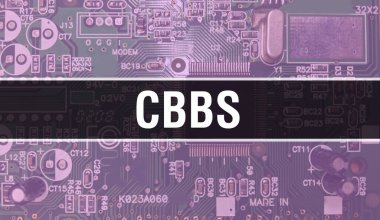 Bilgisayar anakartlı CBBS kavramı. Teknoloji anakartının dijital teknolojisi üzerine yazılmış CBBS metni. Yazdırılmış devre kartı ile CBBS ve Chip entegre devre Backgroun üzerinde kapatın