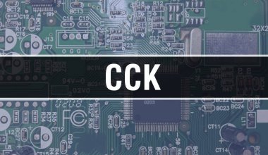 Elektronik Bilgisayar Donanım Teknolojisi geçmişi olan CCK. Elektronik Entegre Devre ve CCK ile soyut bir arkaplan. Elektronik Devre Kurulu. Bilgisayar Entegre Devre Domuzu ile CCK