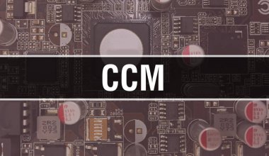 Circuit Board 'daki bilgisayar çipini kullanarak CCM konsepti çizimi. CCM, entegre devrelerin arka planlarını kapatıyor. Elektronik Bilgisayar Donanım Teknolojisi Anakart Dijital Çip arka grubunda CCM