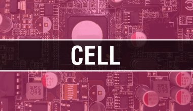 Devre Panosundaki Bilgisayar Çipi kullanılarak hücre konsepti illüstrasyonu. Entegre devre panelinin arka planındaki hücreyi kapat. Elektronik Bilgisayar Donanım Teknolojisi Anakartındaki Cep Telefonu Dijital Chi