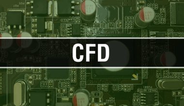 Entegre devre kartında elektronik bileşenleri olan CFD. Dijital Elektronik Bilgisayar Donanımı ve Güvenli Veri Kavramı. Bilgisayar anakart ve Şikago İtfaiyesi. CFD Entegre Devre Domuzu