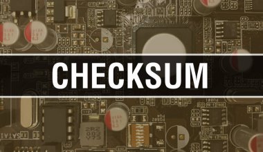 Yazılım geliştiricisinin ve bilgisayar yazılımının elektronik soyut teknoloji arka planında Checksum metni yazıldı. Entegre devrelerin Checksum konsepti. Sağlama Tümleşik devre bir