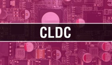 Devre Panosundaki Bilgisayar Çipi kullanılarak CLDC konsepti illüstrasyonu. CLDC entegre devre levha arka planını kapatın. CLDC Elektronik Bilgisayar Donanım Teknolojisi Anakart Dijital Chi