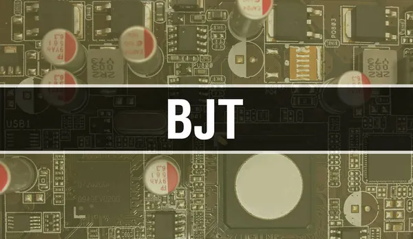 Bjtの概念図は 回路基板上のコンピュータチップを使用して Bjtは集積回路基板の背景を閉じます Bjt Electronic Computer Hardware Technology マザーボードデジタルチップの背景 — ストック写真