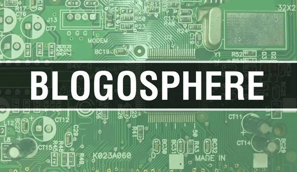 Blogosfeer Met Elektronische Componenten Geïntegreerde Printplaat Achtergrond Digitale Elektronische Computerhardware — Stockfoto