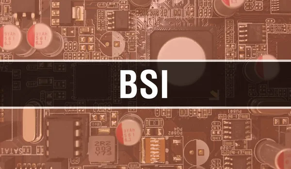 Bsiテキストは ソフトウェア開発者とコンピュータスクリプトの回路基板電子抽象技術の背景に書かれています 集積回路のBsiコンセプト Bsiの集積回路と抵抗 — ストック写真