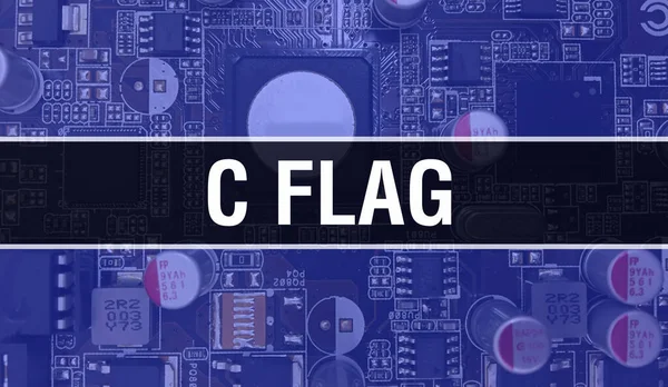 C Flag concept illustration using Computer Chip in Circuit Board. C Flag close up of integrated circuits board background. C Flag on Electronic Computer Hardware Technology Motherboard Digital Chi