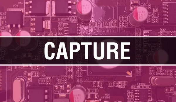 Capture with Electronic components on integrated circuit board Background.Digital Electronic Computer Hardware and Secure Data Concept. Computer motherboard and Capture. Capture Integrated Circuit
