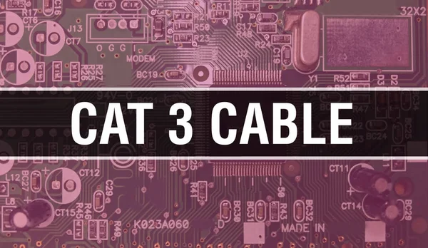 Cat 3 Cable concept with Computer motherboard. Cat 3 Cable text written on Technology Motherboard Digital technology background. Cat 3 Cable with printed circuit board and Chip close up o