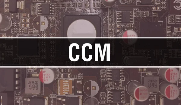 Circuit Board 'daki bilgisayar çipini kullanarak CCM konsepti çizimi. CCM, entegre devrelerin arka planlarını kapatıyor. Elektronik Bilgisayar Donanım Teknolojisi Anakart Dijital Çip arka grubunda CCM