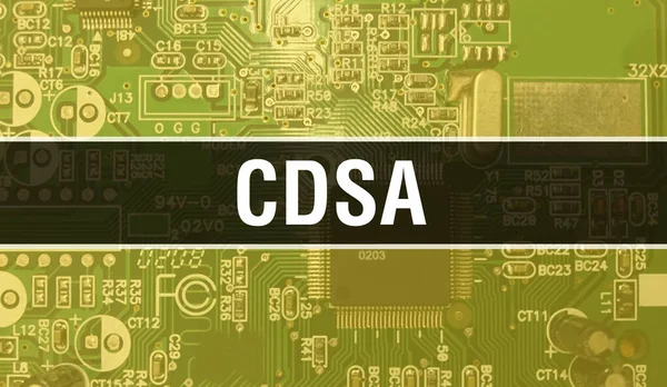 具有电子计算机硬件技术背景的Cdsa 具有电子集成电路和Cdsa的背景 电子电路板 Cdsa与计算机集成电路板 — 图库照片