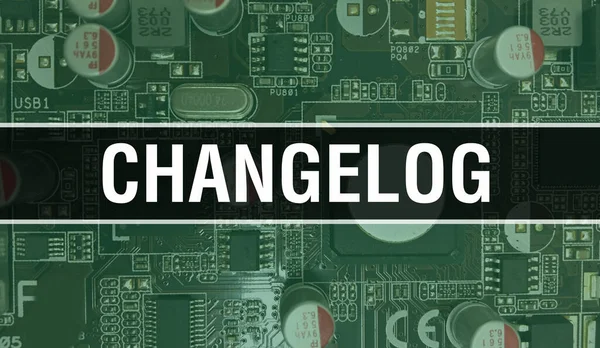 Koncepcja Changelog Elektronicznym Układem Scalonym Płytce Drukowanej Changelog Chipem Komputerowym — Zdjęcie stockowe
