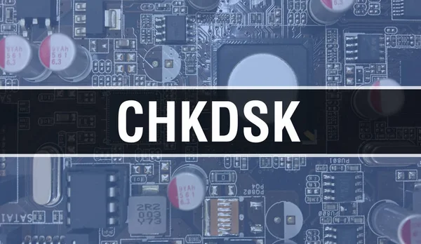 chkdsk text written on Circuit Board Electronic abstract technology background of software developer and Computer script. chkdsk concept of Integrated Circuits. chkdsk integrated circuit an
