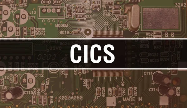 컴퓨터 Cics Cics 텍스트는 테크놀로지 디지털 기반으로 작성되었다 Cics 밀착되어 — 스톡 사진