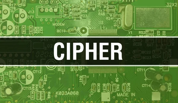 컴퓨터 보드의 사이퍼 Cipher Text Written Technology Motherboard Digital Technology — 스톡 사진