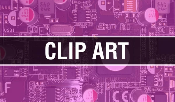 回路基板上の電子集積回路とクリップアートの概念 回路基板の抽象技術の背景にコンピュータチップでアートをクリップし 集積回路にチップを閉じます クリップAr — ストック写真