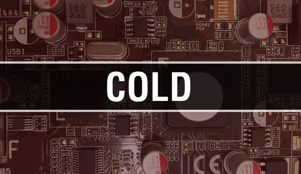 Cold Concept Ηλεκτρονικό Ολοκληρωμένο Κύκλωμα Στον Πίνακα Κυκλωμάτων Cold Computer — Φωτογραφία Αρχείου