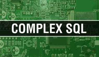 Elektronik Bilgisayar Donanım Teknolojisi geçmişi olan kompleks SQL. Elektronik Entegre Devre ve Kompleks SQL ile soyut arkaplan. Elektronik Devre Kurulu. Hesapla Karmaşık SQL