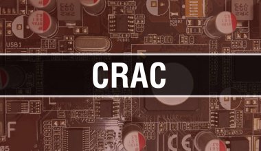 Devre kartında Elektronik Entegre Devre ile CRAC kavramı. Bilgisayar Çipi 'nin soyut teknoloji arka planında olduğu CRAC ve Chip entegre bir devrede kapanıyor. CRAC Arka Gruplandırması