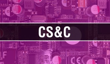 Devre kartında Elektronik Entegre Devre ile CS & C kavramı. Bilgisayar Çipi 'nin soyut teknoloji arka planında olduğu CS & C ve Chip entegre bir devrede kapanıyor. CS & C Arka Gruplama