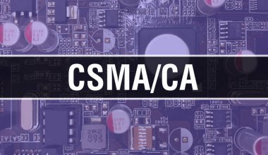 CSMA CA ağı. İletişim Kontrol Protokolü. İnternet Teknolojisi konsepti. Elektrik akımından önce parlak sarı renkli tcp / ip sözcüğü. Yüksek teknoloji demek. Bilgisayar ve bilim alanında kullanılır. Yazılan TCP / IP 