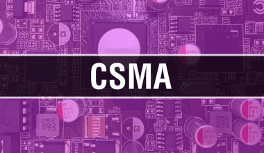 Devre Panosundaki Bilgisayar Çipi kullanılarak CSMA konsepti çizimi. CSMA entegre devre levha arka planını kapatın. Elektronik Bilgisayar Donanım Teknolojisi Anakart Dijital Chi üzerine CSMA