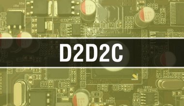 Elektronik bileşenleri entegre devre arkaplanı üzerinde olan D2D2C. Dijital Elektronik Bilgisayar Donanımı ve Güvenli Veri Kavramı. Bilgisayar ana kartı ve D2D2C. D2D2C Entegre Devre Domuzu