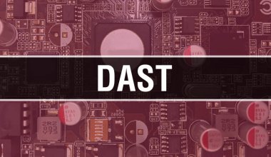Devre Panosundaki Bilgisayar Çipi kullanılarak DAST konsepti çizimi. DAST entegre devre levha arka planını kapat. Elektronik Bilgisayar Donanım Teknolojisi Anakart Dijital Chi üzerine DAST