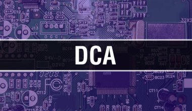 Elektronik Bilgisayar Donanım Teknolojisi geçmişi olan DCA. Elektronik Entegre Devre ve DCA ile soyut arka plan. Elektronik Devre Kurulu. Bilgisayar Entegre Devre Domuzu ile DCA