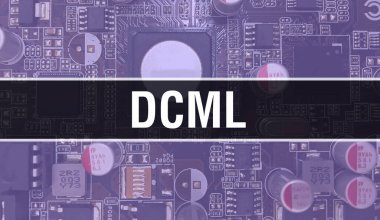 Devre Panosundaki Bilgisayar Çipi kullanılarak DCML konsept illüstrasyonu. Entegre devrelerin DCML kapatma arkaplanı. Elektronik Bilgisayar Donanım Teknolojisi Anakartındaki DCML Dijital Chi