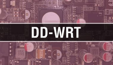 Devre Panosundaki Bilgisayar Çipi kullanılarak DD-WRT konsept çizimi. DD-WRT entegre devre levha arka planını kapat. Elektronik Bilgisayar Donanım Teknolojisi 'nde DD-WRT Anakart Dijital Chi
