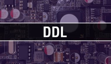Devre Tahtası Elektronik soyut teknoloji arka planında yazılmıştı yazılım geliştiricisi ve Bilgisayar betiği. DDL entegre devreler konsepti. DDL entegre devre ve direnç
