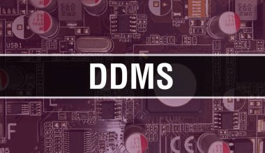 Devre kartında Elektronik Entegre Devre ile DDMS konsepti. Bilgisayar Çipi 'nin soyut teknoloji arka planında olduğu DDMS ve Chip entegre bir devrede kapanıyor. DDMS Arka Gruplandırması