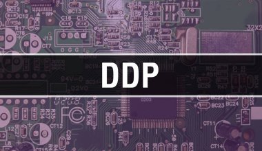 Elektronik Bilgisayar Donanım Teknolojisi geçmişi olan bir DDP. Elektronik Entegre Devre ve DDP ile soyut arka plan. Elektronik Devre Kurulu. Bilgisayar Entegre Devre Domuzu ile DDP